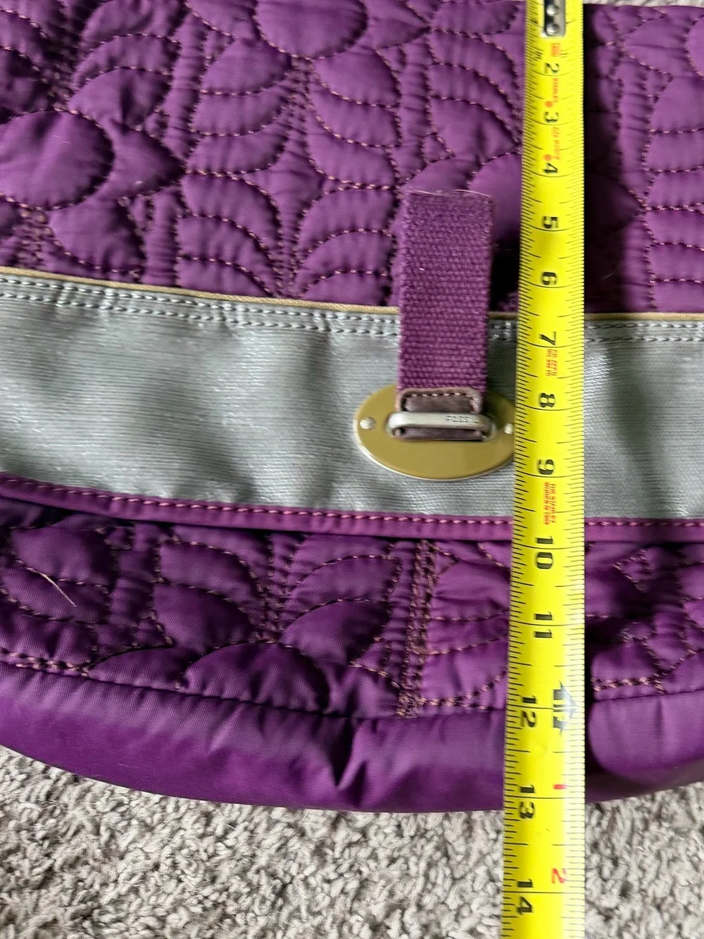 Fossil Quilted Purple Messenger Bag with Silver Accent